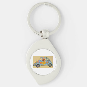 Porte-clés Dachshund dans une voiture hippie