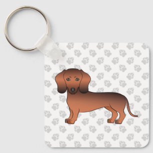 Porte-clés Dachshund de dessin animé aux poils courts rouge s