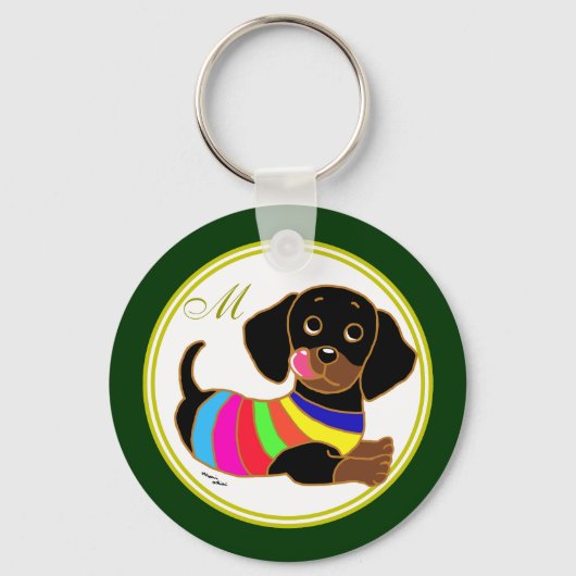 Porte-clés Dachshund Dessin 2 Monogramme (Recto)