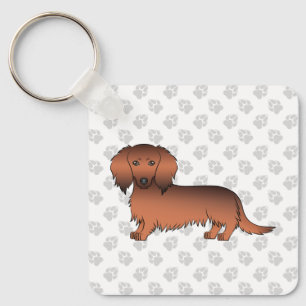 Porte-clés Dachshund dessin animé poil long couleur rouge sab