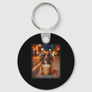 Porte-clés Dachshund drôle buvant un café glacé amateur de ch