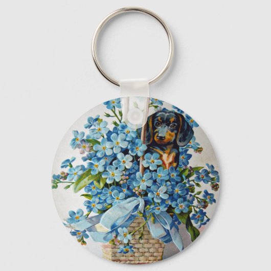 Porte-clés Dachshund et Forget-Me-Nots (Recto)