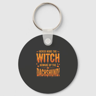 Porte-clés Dachshund Halloween Sorcière Avertissement Typogra