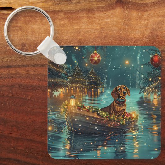 Porte-clés Dachshund Noël Festive Voyage (Recto)