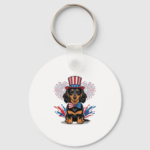 Porte-clés Dachshund patriotique feux d'artifice art vectorie