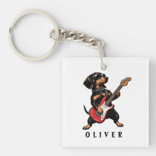 Porte-clés Dachshund Rocker Cool Chien Jouant de la Guitare É