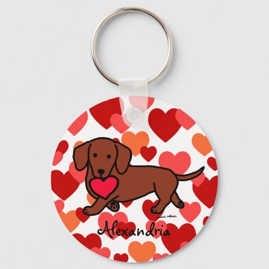 Porte-clés Dachshund Valentine Caricature (Recto)