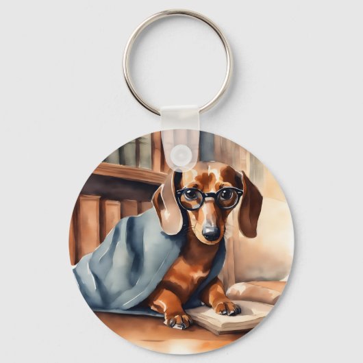Porte-clés Dachshund vintage dans l'ancienne bibliothèque (Recto)