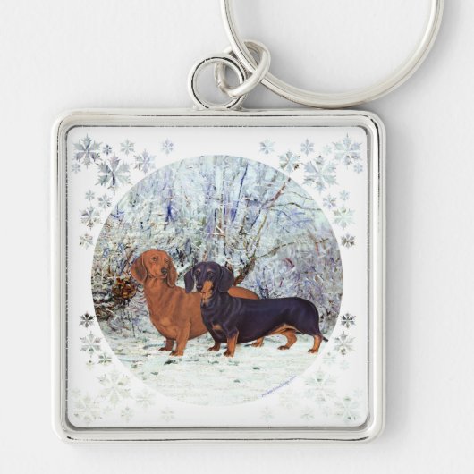 Porte-clés Dachshunds dans la Neige (Devant)