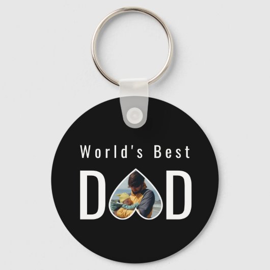Porte-clés Dad Photo in Black Heart Frame Modern Text (Recto)