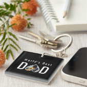 Porte-clés Dad Photo in Black Heart Frame Modern Text (Devant Droit)