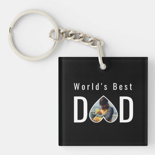 Porte-clés Dad Photo in Black Heart Frame Modern Text (Devant)