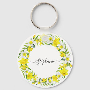 Porte-clés Daffodiles de printemps blanc jaune personnalisé G