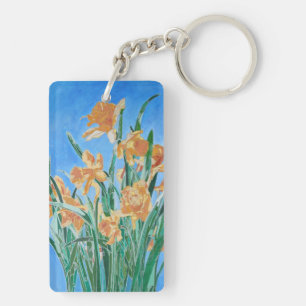 Porte-clés Daffodiles d'or en fleurs Gras Line Art