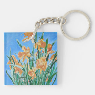 Porte-clés Daffodiles d'or en fleurs Gras Line Art