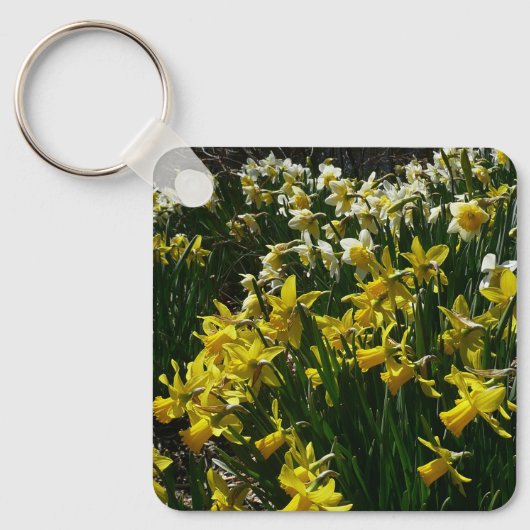 Porte-clés Daffodiles jaunes et blancs Fleurs de printemps (Recto)