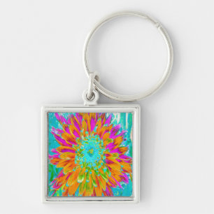 Porte-clés Dahlia décorative tropicale orange et rose chaud