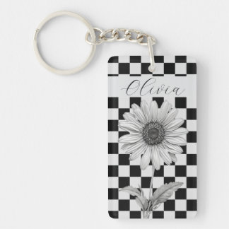 Porte-clés Daisy Fleur personnalisée en damier