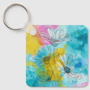 Porte-clés Daisy Flower Aluminium Carré Porte - clé cadeau