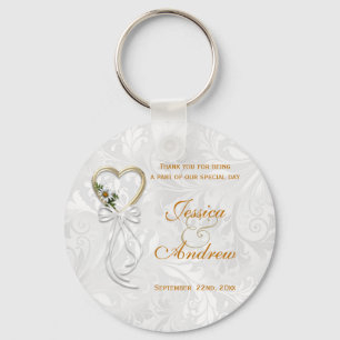 Porte-clés Daisy Romantique, Cœur Doré & Ruban Blanc
