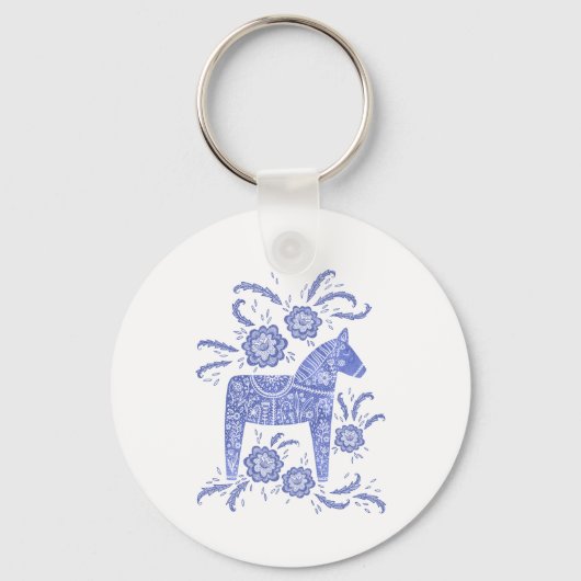 Porte-clés Dala suédois Horse Indigo bleu et blanc (Recto)