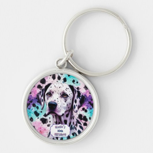 Porte-clés Dalmatian Dog Pink Purple Turquoise Birthday (Devant)