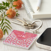 Porte-clés Dalmatie rose et blanc avec monogramme (Devant Droit)