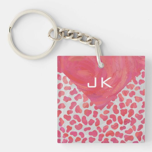 Porte-clés Dalmatie rose et blanc avec monogramme (Devant)