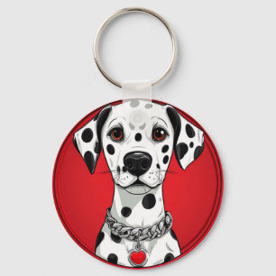 Porte-clés Dalmatien avec collier à coeur rouge
