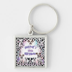Porte-clés Dalmatien chiot violet pastel aquarelle anniversai