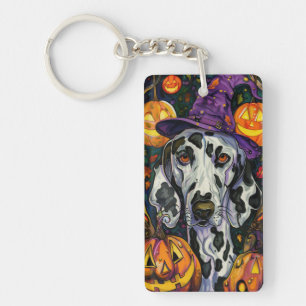 Porte-clés Dalmatien effrayant, sorcière d'Halloween et citro