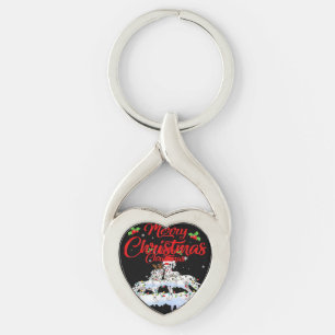 Porte-clés Dalmatien Noël Lumières Chapeau de Père Noël Xmas