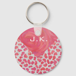 Porte-clés Dalmatien Rose et Blanc avec Monogramme