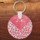 Porte-clés Dalmatien Rose et Blanc avec Monogramme (Recto)