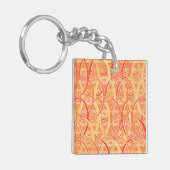 Porte-clés damas arabesques - orange doux et corail (Devant gauche)