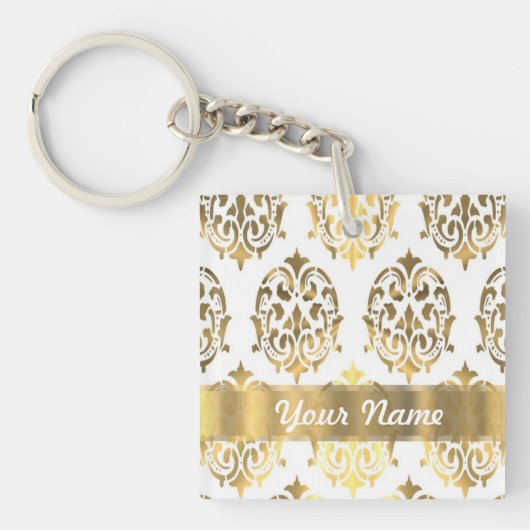 Porte-clés Damas blanc et or (Devant)