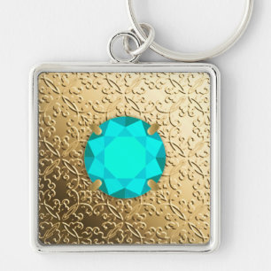 Porte-clés Damas d'or avec gemstone d'aquamarine faux