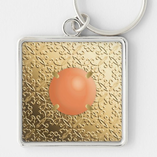 Porte-clés Damas d'or avec gemstone de faux corail (Devant)