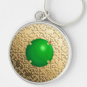 Porte-clés Damas d'or avec gemstone en faux jade