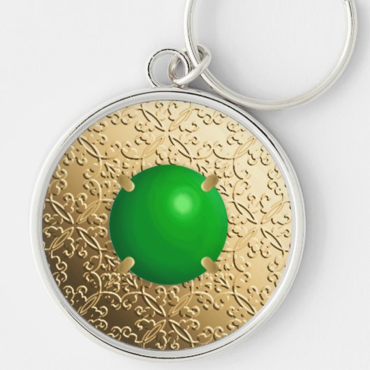 Porte-clés Damas d'or avec gemstone en faux jade (Devant)