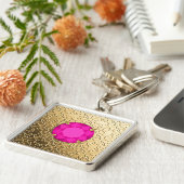 Porte-clés Damas d'or avec un faux bijou tourmalin rose (Côté)