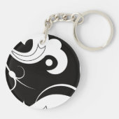 Porte-clés Damas français, bandes, noir et blanc, Votre nom (Dos)