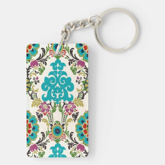 Porte-clés Damask Floral Patterns Plum Turquoise (Dos)