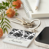 Porte-clés damask noir et blanc formel orné (Devant Droit)