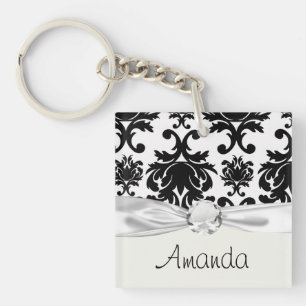 Porte-clés damask noir et blanc formel orné