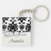 Porte-clés damask noir et blanc formel orné (Dos)