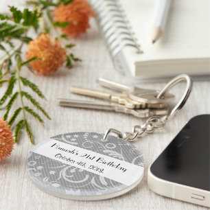 Porte-clés Damask Patch, Grey Damask, Anniversaire