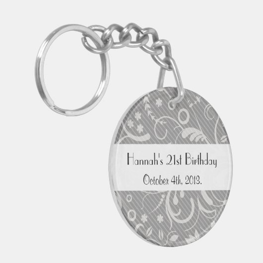 Porte-clés Damask Patch, Grey Damask, Anniversaire (Devant gauche)