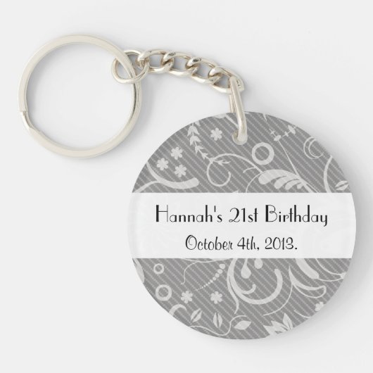 Porte-clés Damask Patch, Grey Damask, Anniversaire (Devant)
