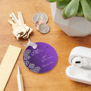 Porte-clés Damask Royal Purple Mariage Porte - clé